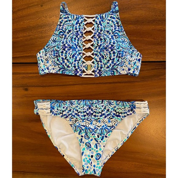 Lilly Pulitzer Swimsuit - Adderlay Halter Top and Lita Lattice Bottom - Size 8 - Picture 1 of 2
